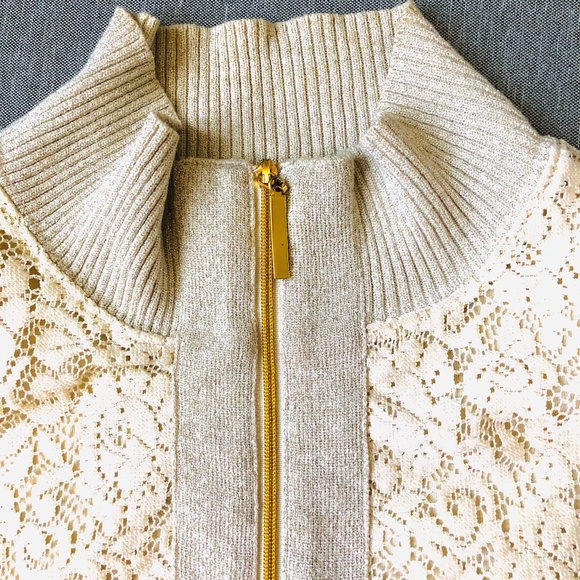 Thomo Ivory Sleeveless Full Zip Up Lace Half Lined Outerwear Vest Jacket Sz S - Picture 4 of 7